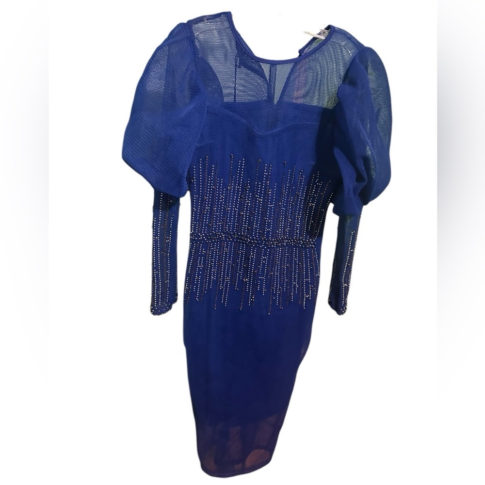 Sauvage airtech fabric mesh fish like net fabric puff sleeve dress size 48 - Picture 4 of 12